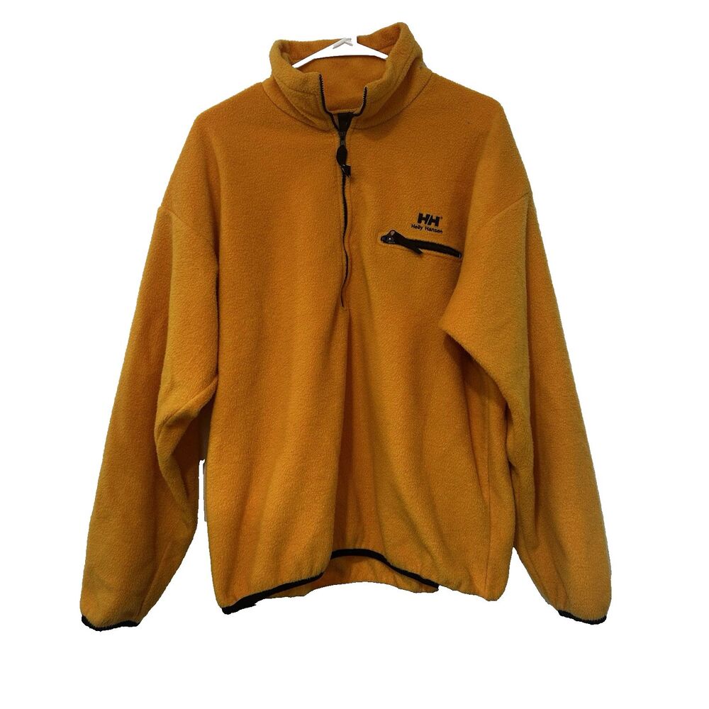 Vintage Helly Hansen Men's Yellow Fleece 1/4 Zip Sweater Coat Soft Large HOLE